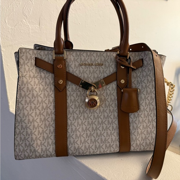 Michael Kors Cream and Brown Satchel with Signature Monogram - Picture 1 of 4